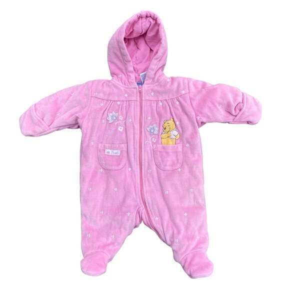 Disney Winnie the Pooh Embroidered Baby Velour Snowsuit Pink Bunting Zip-0-3 mos - Picture 16 of 16